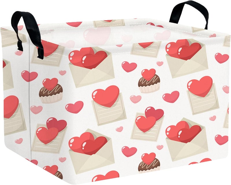 BOOHIT Valentines Day Basket Large Foldable Heart Shaped Storage Box for Gifts Kids Empty Storage Bins Rectangular Toy Organizer Decor (Envelope Cake Love) - Image 1